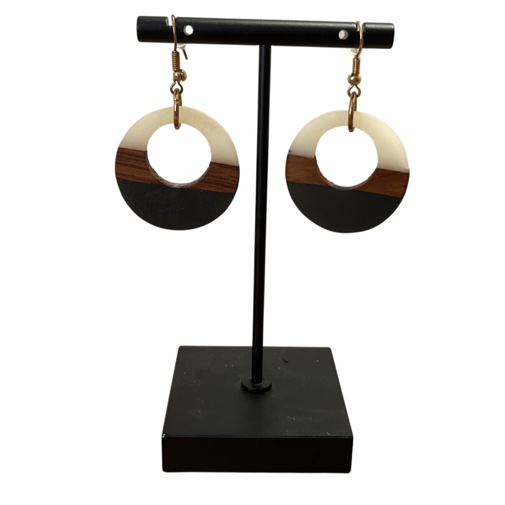Boho Chic Circle Dangle Earrings Wood Resin Geometric Statement Earrings